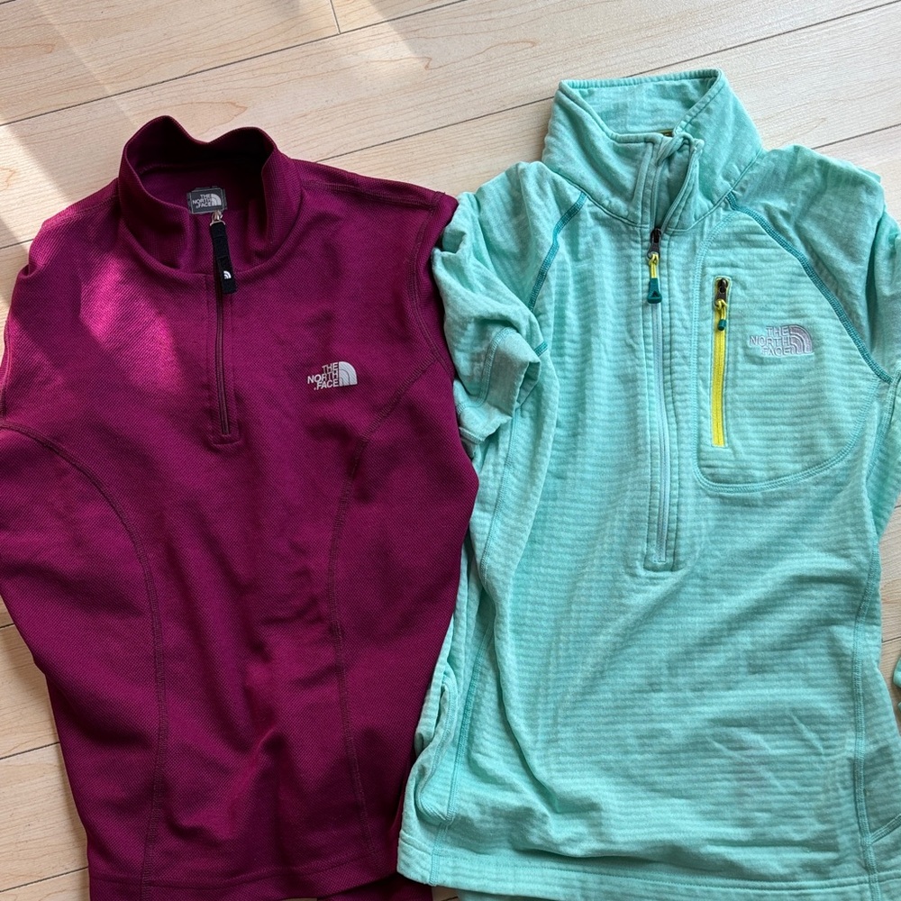 The North Face Quarter-Zip Pullovers - Burgundy and Light Green